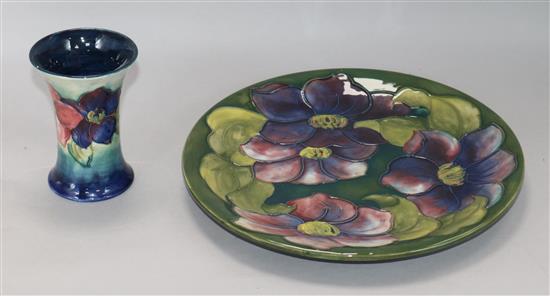 A Moorcroft clematis dish and a similar vase diameter 25cm